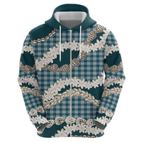 Dark Cyan Hawaii Tiare and Shell Lei Hoodie Hawaiian Palaka Luxury Vibes - Polynesian Pride