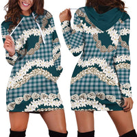 Dark Cyan Hawaii Tiare and Shell Lei Hoodie Dress Hawaiian Palaka Luxury Vibes - Polynesian Pride