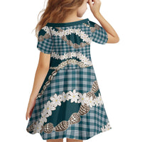 Dark Cyan Hawaii Tiare and Shell Lei Kid Short Sleeve Dress Hawaiian Palaka Luxury Vibes - Polynesian Pride