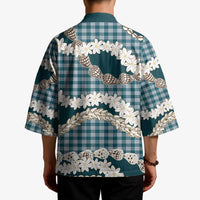 Dark Cyan Hawaii Tiare and Shell Lei Kimono Hawaiian Palaka Luxury Vibes - Polynesian Pride