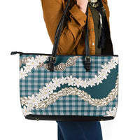 Dark Cyan Hawaii Tiare and Shell Lei Leather Tote Bag Hawaiian Palaka Luxury Vibes LT14 - Polynesian Pride