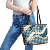 Dark Cyan Hawaii Tiare and Shell Lei Leather Tote Bag Hawaiian Palaka Luxury Vibes LT14 - Polynesian Pride