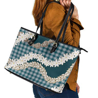 Dark Cyan Hawaii Tiare and Shell Lei Leather Tote Bag Hawaiian Palaka Luxury Vibes LT14 - Polynesian Pride