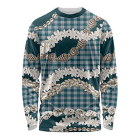 Dark Cyan Hawaii Tiare and Shell Lei Long Sleeve Shirt Hawaiian Palaka Luxury Vibes LT14 Unisex Dark Cyan - Polynesian Pride
