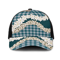 Dark Cyan Hawaii Tiare and Shell Lei Mesh Trucker Cap Hawaiian Palaka Luxury Vibes LT14 One Size Black Dark Cyan - Polynesian Pride