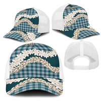 Dark Cyan Hawaii Tiare and Shell Lei Mesh Trucker Cap Hawaiian Palaka Luxury Vibes LT14 - Polynesian Pride