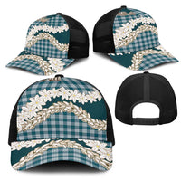 Dark Cyan Hawaii Tiare and Shell Lei Mesh Trucker Cap Hawaiian Palaka Luxury Vibes LT14 - Polynesian Pride