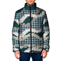 Dark Cyan Hawaii Tiare and Shell Lei Padded Jacket Hawaiian Palaka Luxury Vibes LT14 Men Dark Cyan - Polynesian Pride