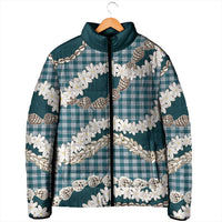 Dark Cyan Hawaii Tiare and Shell Lei Padded Jacket Hawaiian Palaka Luxury Vibes LT14 - Polynesian Pride