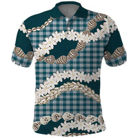 Dark Cyan Hawaii Tiare and Shell Lei Polo Shirt Hawaiian Palaka Luxury Vibes LT14 Dark Cyan - Polynesian Pride