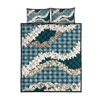 Dark Cyan Hawaii Tiare and Shell Lei Quilt Bed Set Hawaiian Palaka Luxury Vibes - Polynesian Pride
