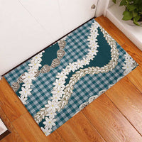 Dark Cyan Hawaii Tiare and Shell Lei Rubber Doormat Hawaiian Palaka Luxury Vibes LT14 - Polynesian Pride