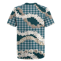 Dark Cyan Hawaii Tiare and Shell Lei Rugby Jersey Hawaiian Palaka Luxury Vibes LT14 - Polynesian Pride