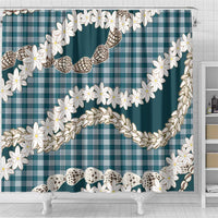 Dark Cyan Hawaii Tiare and Shell Lei Shower Curtain Hawaiian Palaka Luxury Vibes - Polynesian Pride