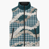 Dark Cyan Hawaii Tiare and Shell Lei Sleeveless Puffer Jacket Hawaiian Palaka Luxury Vibes LT14 Unisex Dark Cyan - Polynesian Pride