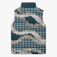 Dark Cyan Hawaii Tiare and Shell Lei Sleeveless Puffer Jacket Hawaiian Palaka Luxury Vibes LT14 - Polynesian Pride