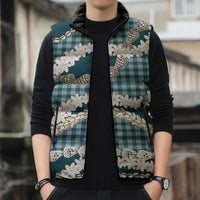 Dark Cyan Hawaii Tiare and Shell Lei Sleeveless Puffer Jacket Hawaiian Palaka Luxury Vibes LT14 - Polynesian Pride