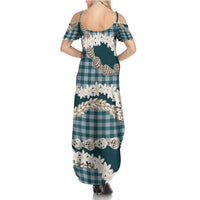 Dark Cyan Hawaii Tiare and Shell Lei Summer Maxi Dress Hawaiian Palaka Luxury Vibes LT14 - Polynesian Pride