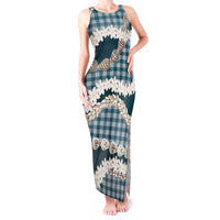 Dark Cyan Hawaii Tiare and Shell Lei Tank Maxi Dress Hawaiian Palaka Luxury Vibes - Polynesian Pride