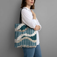 Dark Cyan Hawaii Tiare and Shell Lei Tote Bag Hawaiian Palaka Luxury Vibes - Polynesian Pride