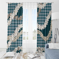 Dark Cyan Hawaii Tiare and Shell Lei Window Curtain Hawaiian Palaka Luxury Vibes - Polynesian Pride