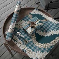 Dark Cyan Hawaii Tiare and Shell Lei Wrapping Paper Hawaiian Palaka Luxury Vibes LT14 - Polynesian Pride