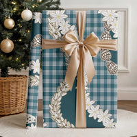 Dark Cyan Hawaii Tiare and Shell Lei Wrapping Paper Hawaiian Palaka Luxury Vibes LT14 - Polynesian Pride