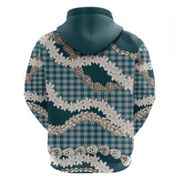 Dark Cyan Hawaii Tiare and Shell Lei Zip Hoodie Hawaiian Palaka Luxury Vibes LT14 - Polynesian Pride