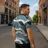 Dark Cyan Hawaii Tiare and Shell Lei Zipper Polo Shirt Hawaiian Palaka Luxury Vibes LT14 - Polynesian Pride
