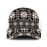 Aloha Hawaii Shell Quilt Baseball Net Cap Seamless Style LT14 One Size White Black - Polynesian Pride