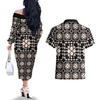 Aloha Hawaii Shell Quilt Couples Matching Off The Shoulder Long Sleeve Dress and Hawaiian Shirt Seamless Style LT14 - Polynesian Pride