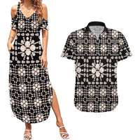Aloha Hawaii Shell Quilt Couples Matching Summer Maxi Dress and Hawaiian Shirt Seamless Style LT14 Black - Polynesian Pride