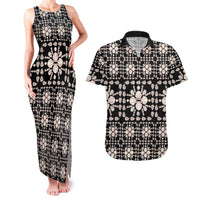Aloha Hawaii Shell Quilt Couples Matching Tank Maxi Dress and Hawaiian Shirt Seamless Style LT14 Black - Polynesian Pride