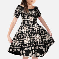 Aloha Hawaii Shell Quilt Family Matching Long Sleeve Bodycon Dress and Hawaiian Shirt Seamless Style LT14 Daughter's Dress Black - Polynesian Pride