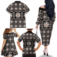 Aloha Hawaii Shell Quilt Family Matching Off The Shoulder Long Sleeve Dress and Hawaiian Shirt Seamless Style - Polynesian Pride