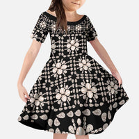 Aloha Hawaii Shell Quilt Kid Short Sleeve Dress Seamless Style LT14 KID Black - Polynesian Pride