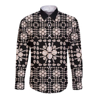 Aloha Hawaii Shell Quilt Long Sleeve Button Shirt Seamless Style - Polynesian Pride