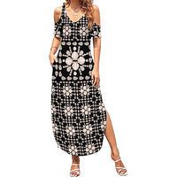 Aloha Hawaii Shell Quilt Summer Maxi Dress Seamless Style LT14 Women Black - Polynesian Pride