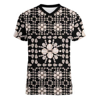 Aloha Hawaii Shell Quilt Women V-Neck T-Shirt Seamless Style LT14 Female Black - Polynesian Pride