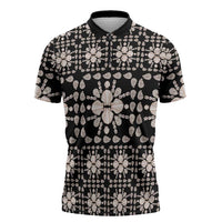 Aloha Hawaii Shell Quilt Zipper Polo Shirt Seamless Style LT14 Black - Polynesian Pride