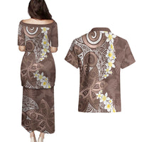 Mocha Mousse Polynesian Tribal Frangipani Tropical Vibe Couples Matching Puletasi and Hawaiian Shirt LT14 - Polynesian Pride