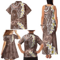 Mocha Mousse Polynesian Tribal Frangipani Tropical Vibe Family Matching Tank Maxi Dress and Hawaiian Shirt