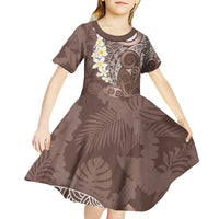 Mocha Mousse Polynesian Tribal Frangipani Tropical Vibe Kid Short Sleeve Dress