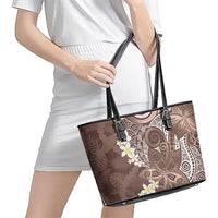 Mocha Mousse Polynesian Tribal Frangipani Tropical Vibe Leather Tote Bag LT14 - Polynesian Pride