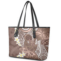 Mocha Mousse Polynesian Tribal Frangipani Tropical Vibe Leather Tote Bag LT14 - Polynesian Pride