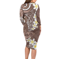 Mocha Mousse Polynesian Tribal Frangipani Tropical Vibe Long Sleeve Bodycon Dress LT14 - Polynesian Pride