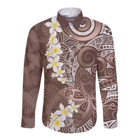 Mocha Mousse Polynesian Tribal Frangipani Tropical Vibe Long Sleeve Button Shirt LT14 Unisex Mocha Mousse - Polynesian Pride
