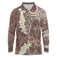 Mocha Mousse Polynesian Tribal Frangipani Tropical Vibe Long Sleeve Polo Shirt