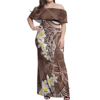 Mocha Mousse Polynesian Tribal Frangipani Tropical Vibe Off Shoulder Maxi Dress LT14 Women Mocha Mousse - Polynesian Pride