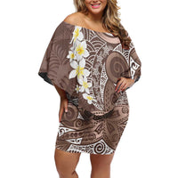 Mocha Mousse Polynesian Tribal Frangipani Tropical Vibe Off Shoulder Short Dress LT14 Women Mocha Mousse - Polynesian Pride